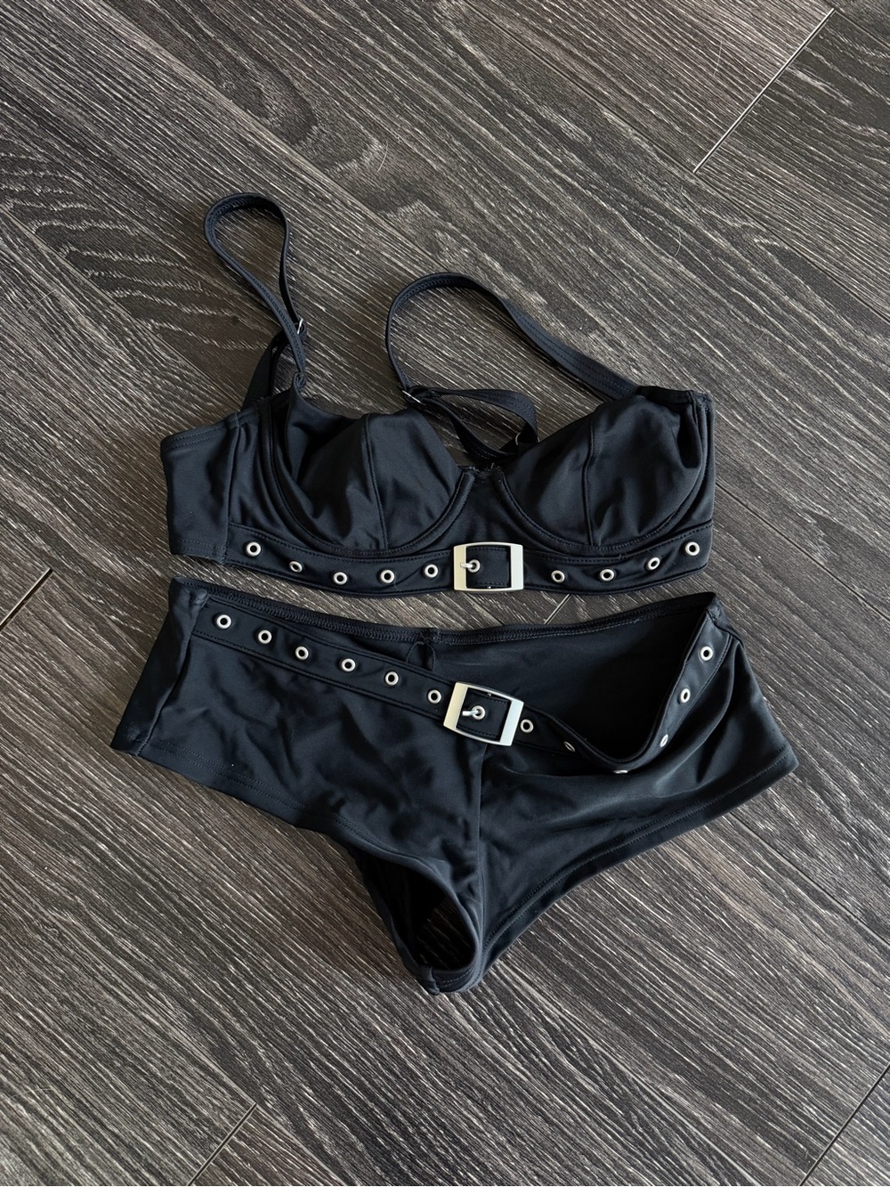 I.AM.GIA Black Grommet Buckle Bikini Set